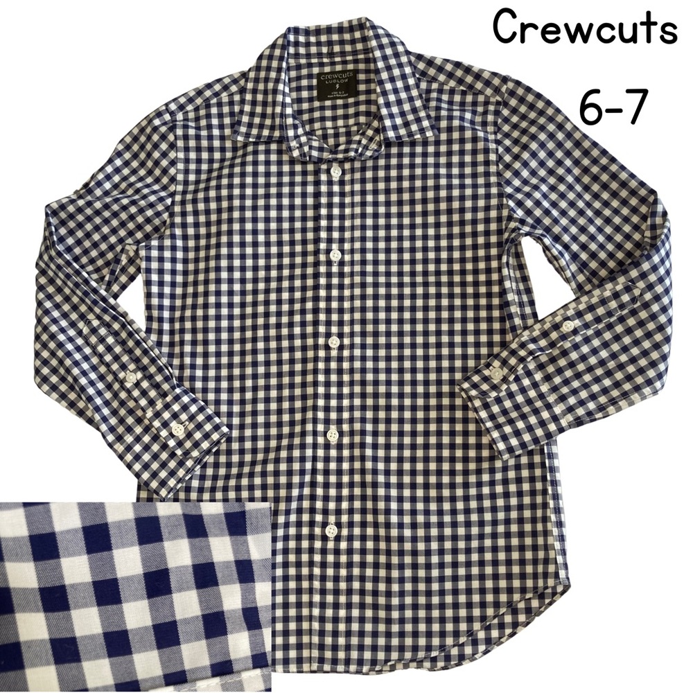Crewcuts Boys Youth Sz 6-7 Blue White Button Down Long Sleeve Shirt Ludlow
